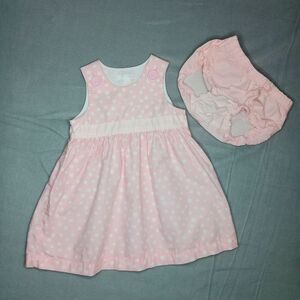 ⭐ H&M Baby Girls 2 Pc Pink Polka Dot Dress & Bottoms Set Tank Cotton sz: 12 mo